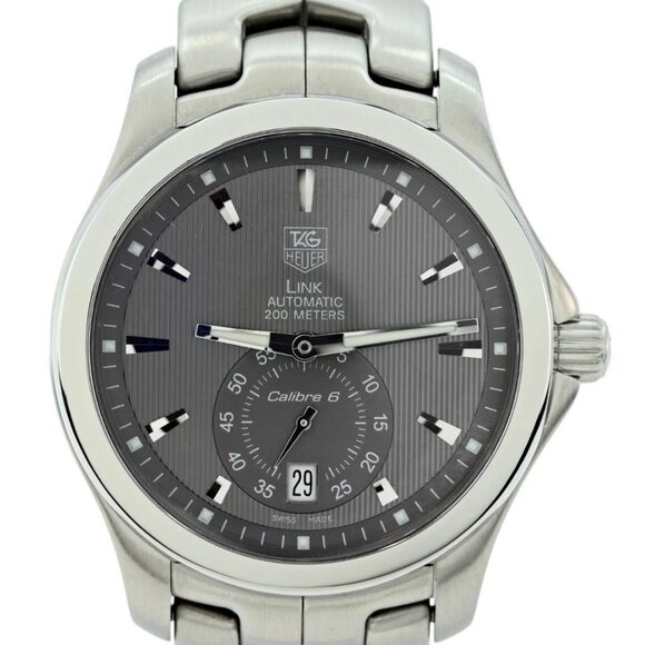 Tag Heuer 39mm Men's Automatic Link Rare Gray Pinstripe Dial SS Watch! WJF211G! - Picture 2 of 9
